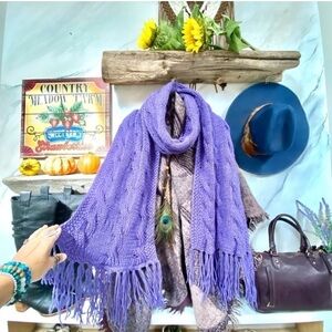💜ARTISAN hand knit large cable knit BOHO scarf/wtap wrap w prairie/granny vibe